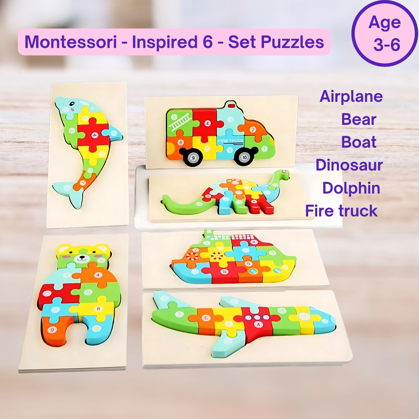 A1- Montessori Wooden Puzzle Set for Kids (6-puzzles)