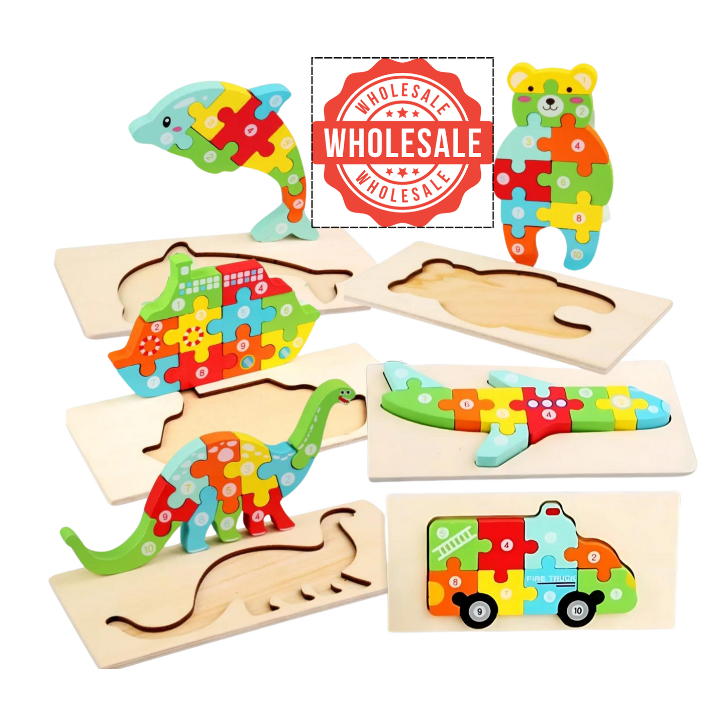 Montessori Wooden Puzzles "Wholesale - 5 Sets (30 puzzles)"