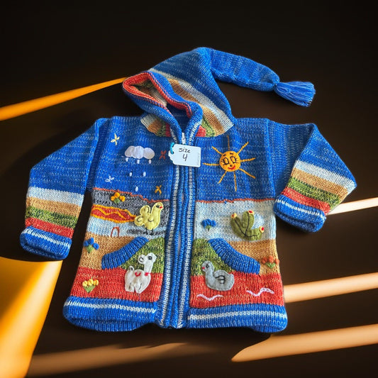 HandsOn Handmade Peruvian Sweater- BlueSky Neutral/Boy Size 4
