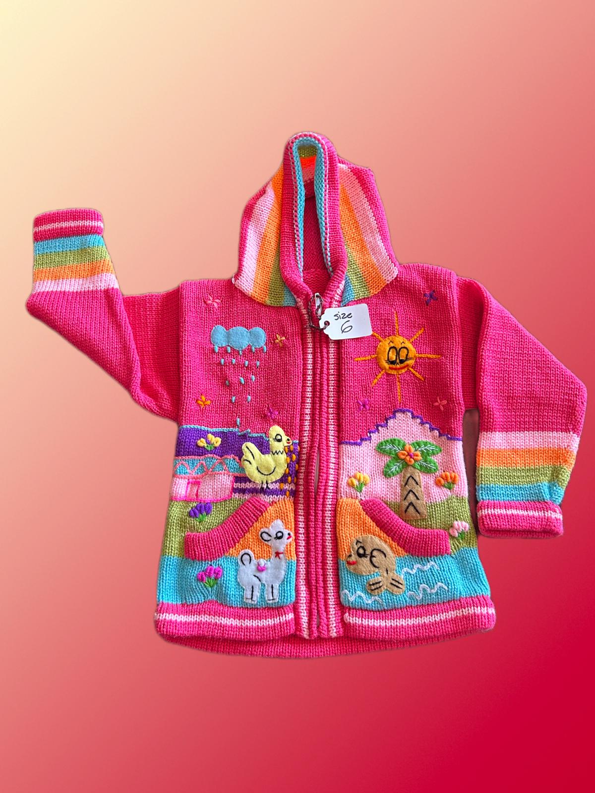 HandsOn Handmade Peruvian Sweater- Pink BubbleGum Girl Size 6