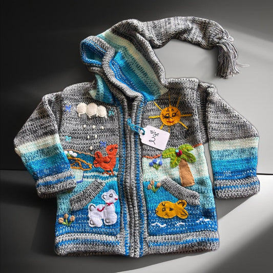 HandsOn Handmade Peruvian Sweater- Grey/Blue Boy Size 2
