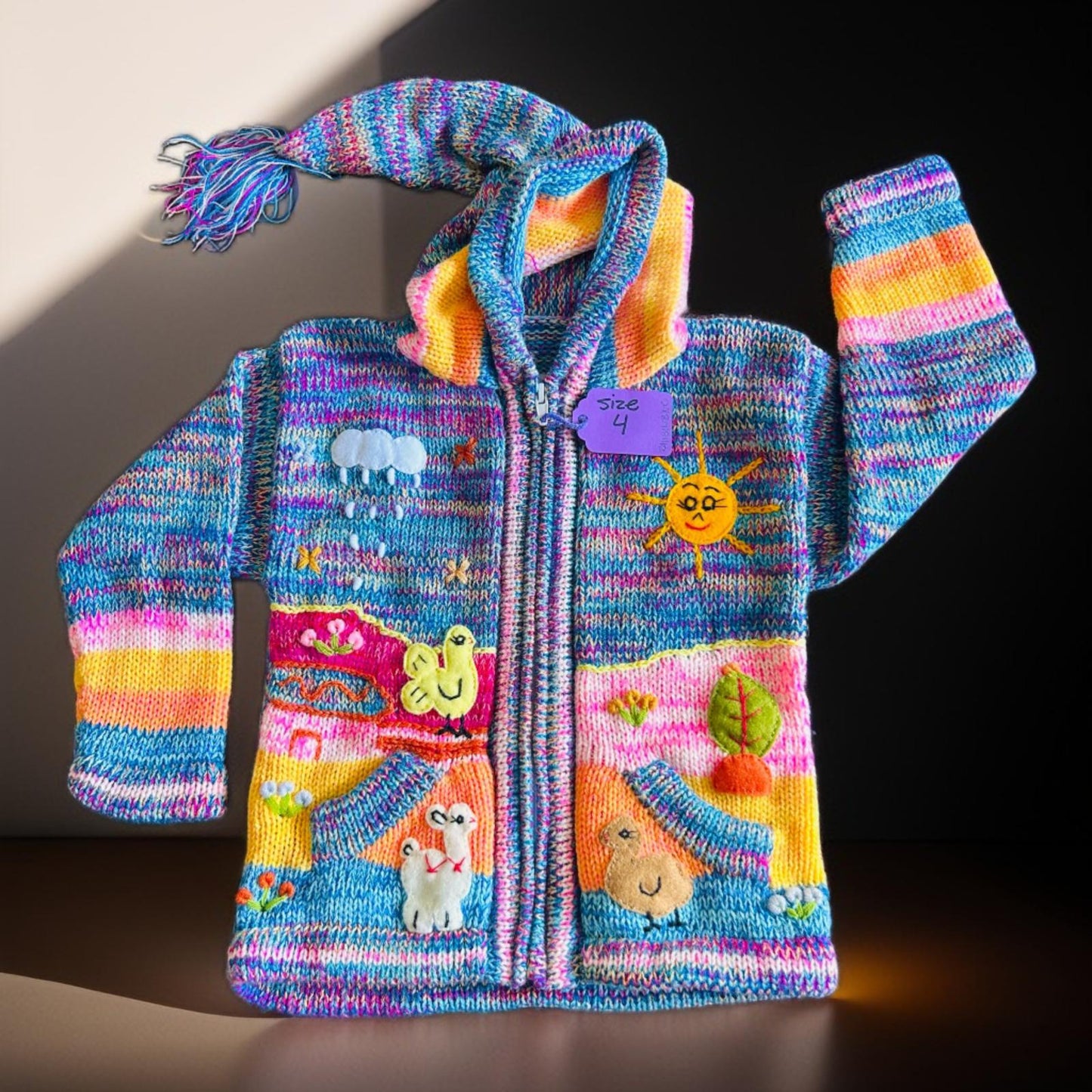 HandsOn Handmade Peruvian Sweater- Purple/Rainbow Blue Girl Size 4