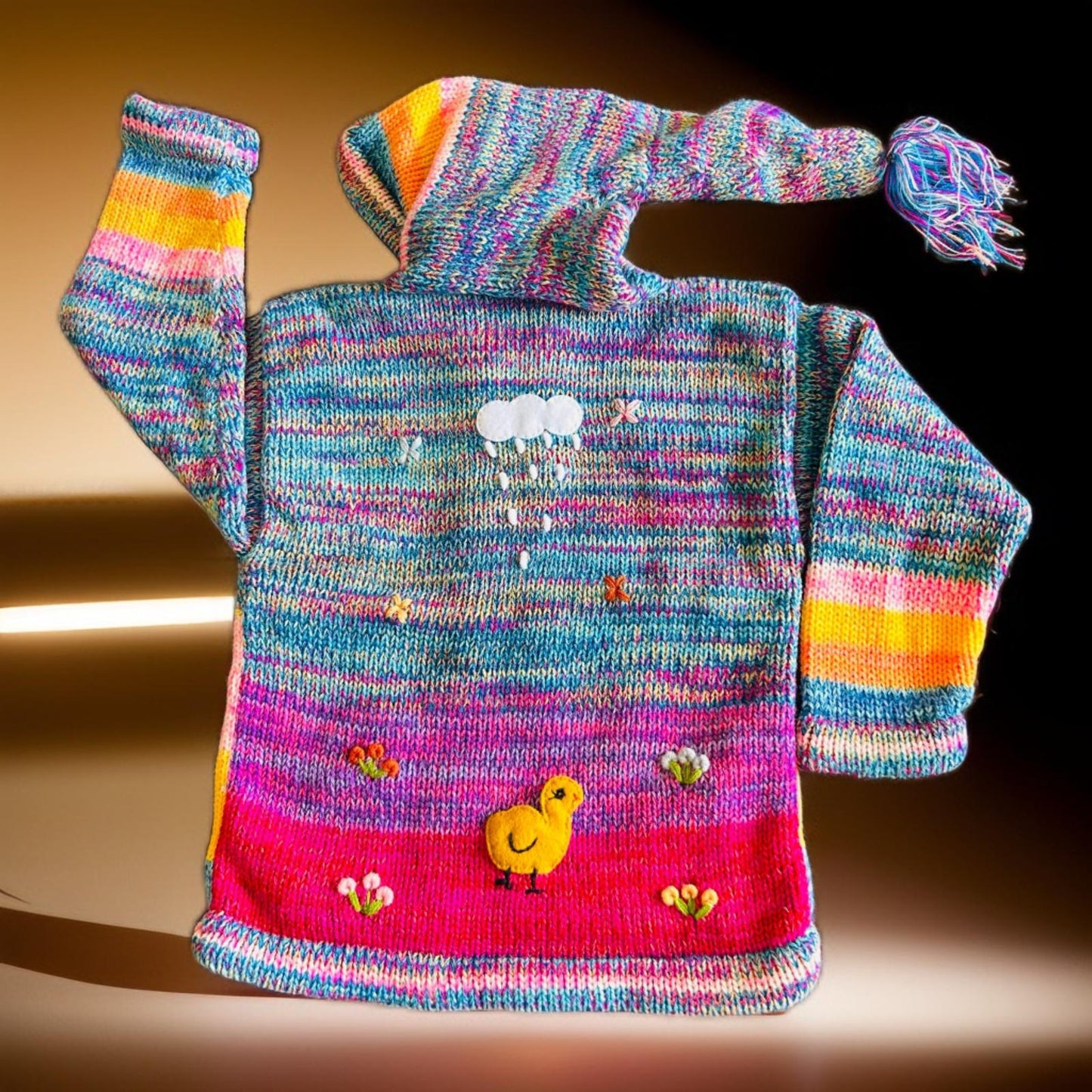 HandsOn Handmade Peruvian Sweater- Purple/Rainbow Blue Girl Size 4