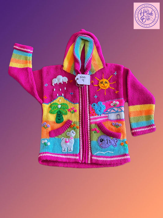 HandsOn Handmade Peruvian Sweater- Fuchsia/Raspberry Size 4